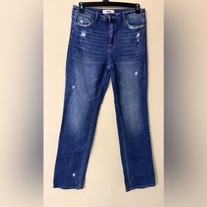 Mica Women’s Classic Blue Jeans, Straight Leg, size 31, Stretchy Distressed